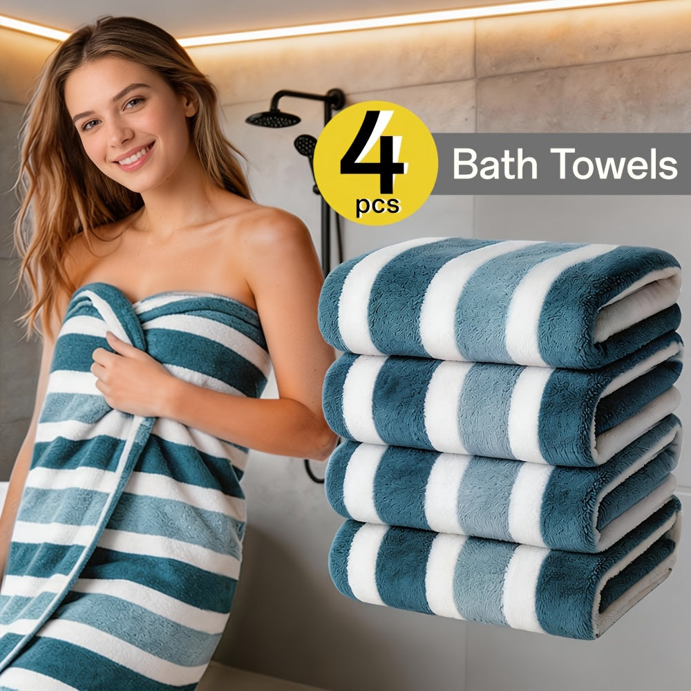 Ensemble de serviettes de bain rayées, absorbantes, à séchage rapide, ultra douces et douces pour la peau, 70 x 140 cm, pour la maison, la salle de bain ou la plage – Disponible en lot de 1 ou 4, plusieurs couleurs au choix