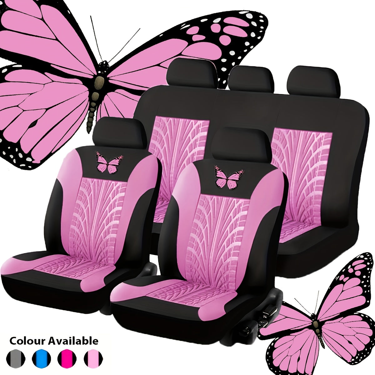 Housses de siège auto universelles pour véhicules 5 places - Motif papillon et pneu, tissu épais respirant et résistant à l'usure, ensemble complet de protection des sièges avant et arrière, convient à la plupart des voitures, camions et SUV