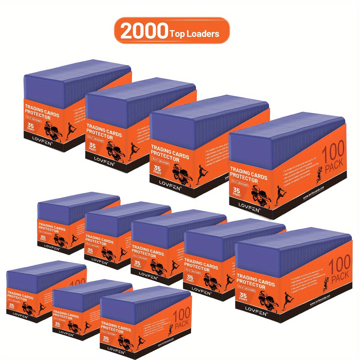 Lot de 2000 protecteurs de cartes rigides (Top Loaders) 3x4 - Étuis rigides pour cartes de baseball, football, basket-ball, Pokémon, MTG et autres cartes à collectionner | Étui de rangement en gros