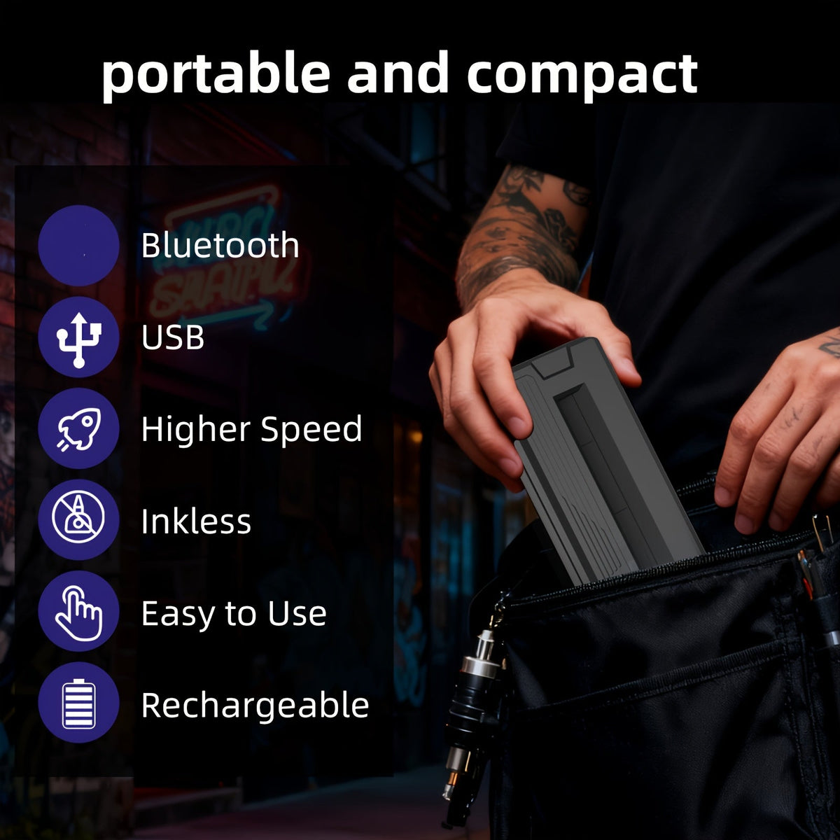 Imprimante thermique sans fil portable pour le voyage – Version améliorée 2026, imprime les formats lettre 8,5"x11", légal, A4 et A5, compatible avec iPhone, Android et ordinateur portable, comprend 10 feuilles de papier thermique plié – Noir