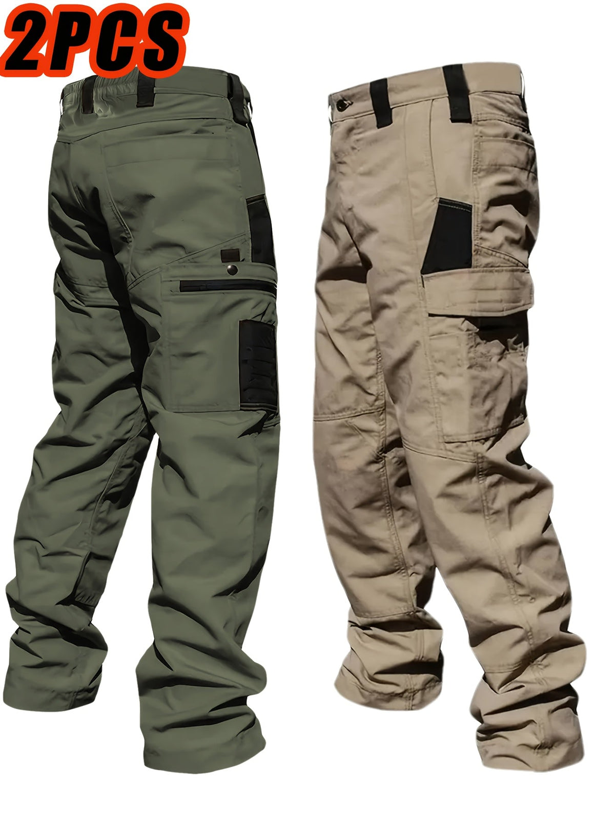 Pantalon cargo tactique pour homme, lot de 2, tissu ripstop, multi-poches, pantalon de travail d'extérieur pour camping, randonnée, chasse, pêche, coupe droite, passants de ceinture, S-XXXL