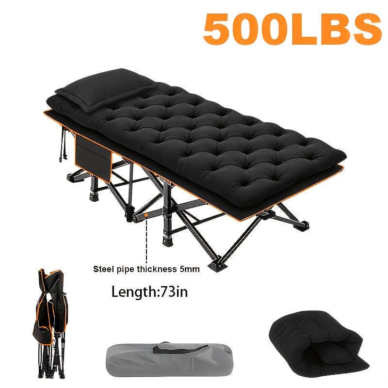 Lit de camp pliant portatif pour adultes - Tissu Oxford double épaisseur, très résistant 225/270/320 kg, lit de camping extérieur pliable avec sac de transport pour la plage, la sieste, les voyages, noir et gris