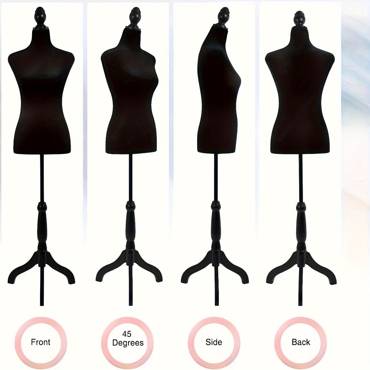 Mannequin de couture avec pied tripode, hauteur réglable de 127 à 160 cm, buste féminin portable pour couture, présentation de vêtements, stylisme et photographie – 4 couleurs disponibles