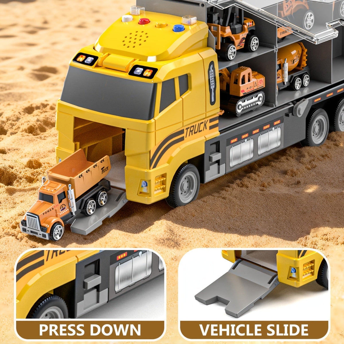 Ensemble de 13 véhicules de chantier avec camions moulés sous pression, tapis de jeu et transporteur – Coffret de jeu pour enfants de 3 ans et plus, cadeau idéal pour Noël et les anniversaires