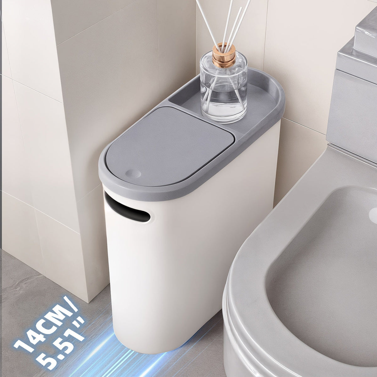 Petite poubelle de salle de bain avec poignées intégrées, lot de 1 ou 2 – Corbeille à papier en plastique antirouille, design gain de place pour salle de bain, buanderie et bureau, sacs poubelle inclus