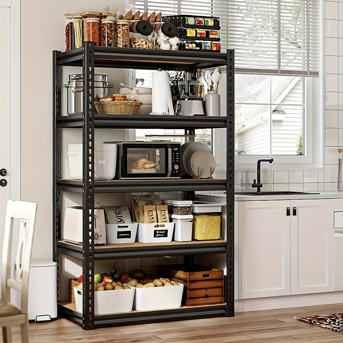 Étagère de rangement robuste en métal à 5 niveaux pour garage, 907 kg (2000 lb) – Étagère de rangement en acier réglable de 152 à 183 cm pour garage, sous-sol, garde-manger, cuisine et entrepôt, assemblage sans outils, noir