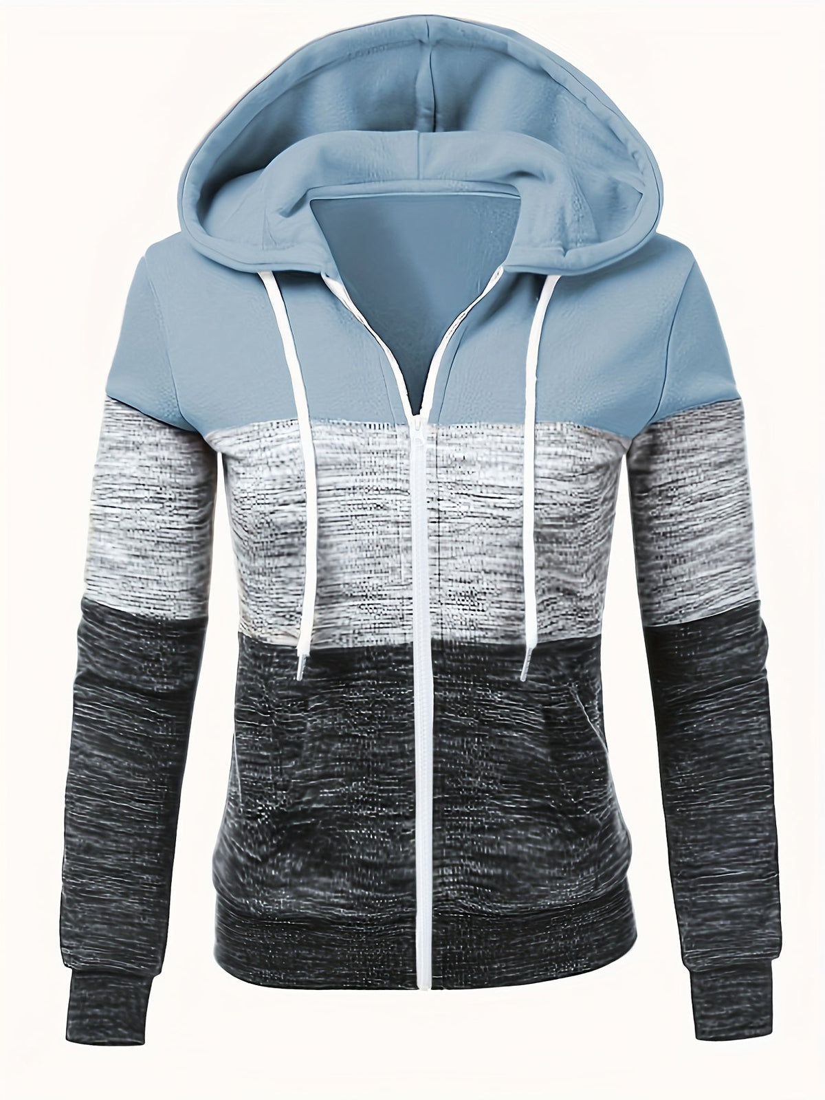 Sweat-shirt à capuche zippé pour femme, imprimé patchwork, veste décontractée ample, bleu paon, noir, rose foncé, mélangé, S M L XL XXL