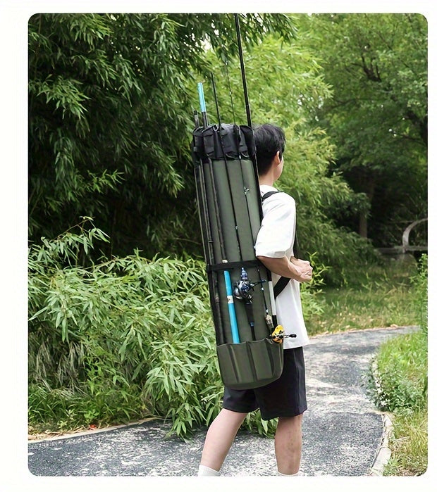 Sac de pêche grande capacité, pliable et durable, étui de transport multifonction pour cannes à pêche avec deux plombs, pouvant contenir plusieurs cannes, organisateur de matériel pour pêche en eau douce et en mer