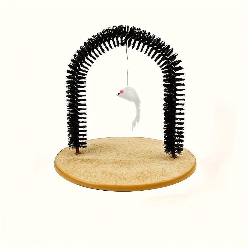 Brosse de massage et arc de toilettage pour chat - Jouet interactif à gratter pour chat, brosse de coin auto-nettoyante, retire les poils morts et satisfait l'instinct de frottement, sans piles requises