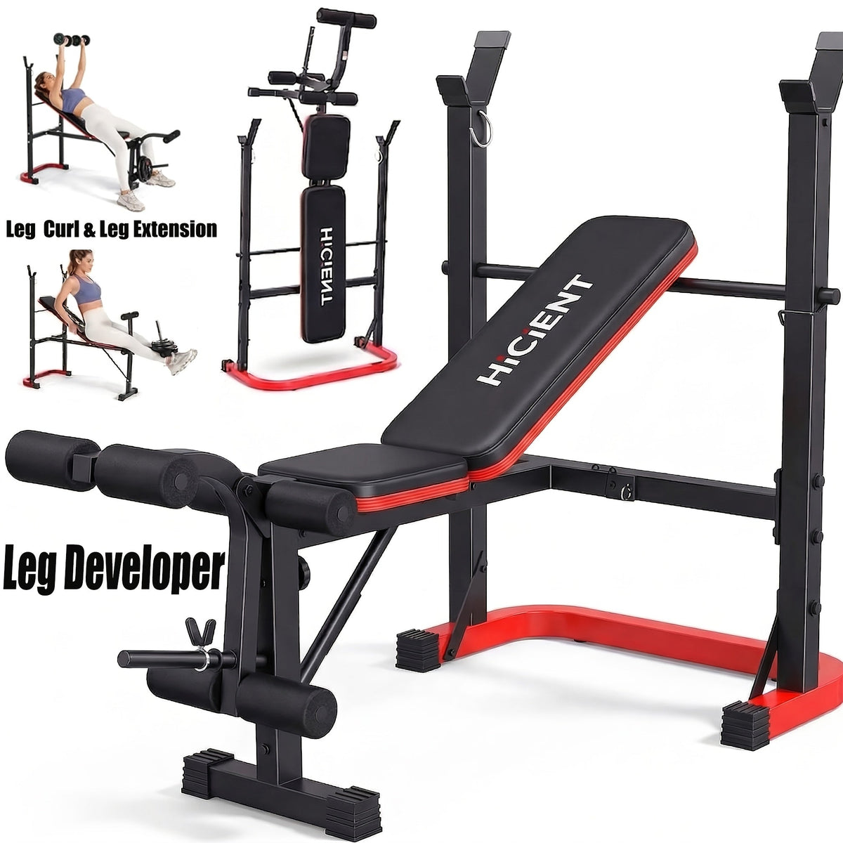 Banc de musculation réglable et pliable avec rack à squat, poste à jambes et pupitre à biceps – Banc de développé couché tout-en-un pour entraînement complet, jusqu'à 545 kg