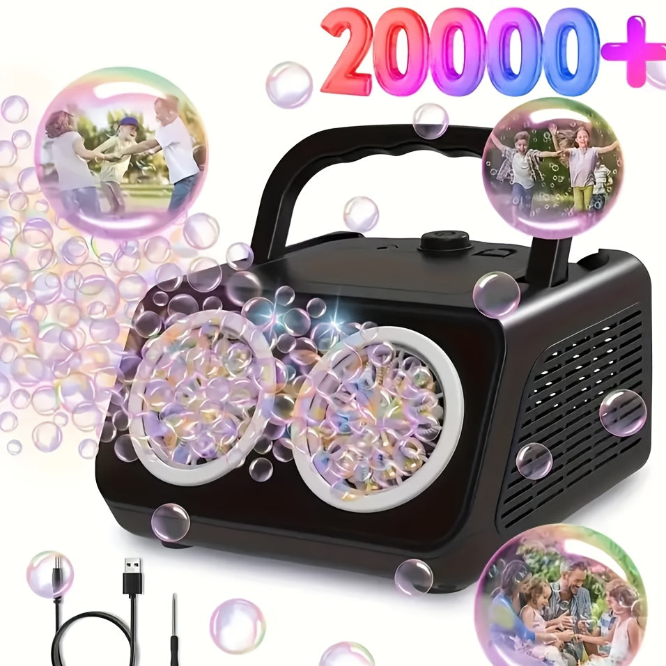 Machine à bulles automatique pour enfants et tout-petits – Souffleuse à bulles électrique avec 2 ventilateurs, plus de 20 000 bulles par minute, fonctionne sur piles, solution à bulles incluse, jouet à bulles d'extérieur pour fêtes et anniversaires
