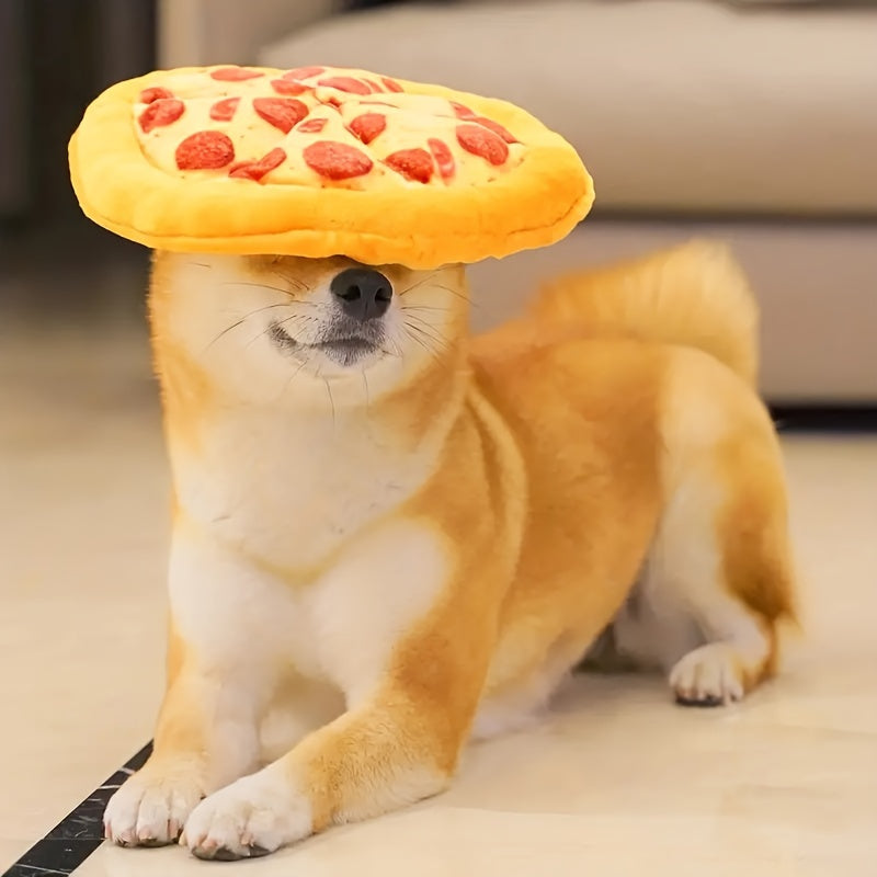 Jouet pour chien en peluche Pizza au pepperoni qui fait du bruit – Jouet à mâcher interactif et doux en polyester avec sifflet pour toutes les races, jouet amusant pour chien sur le thème de la nourriture pour chiots et chiens adultes