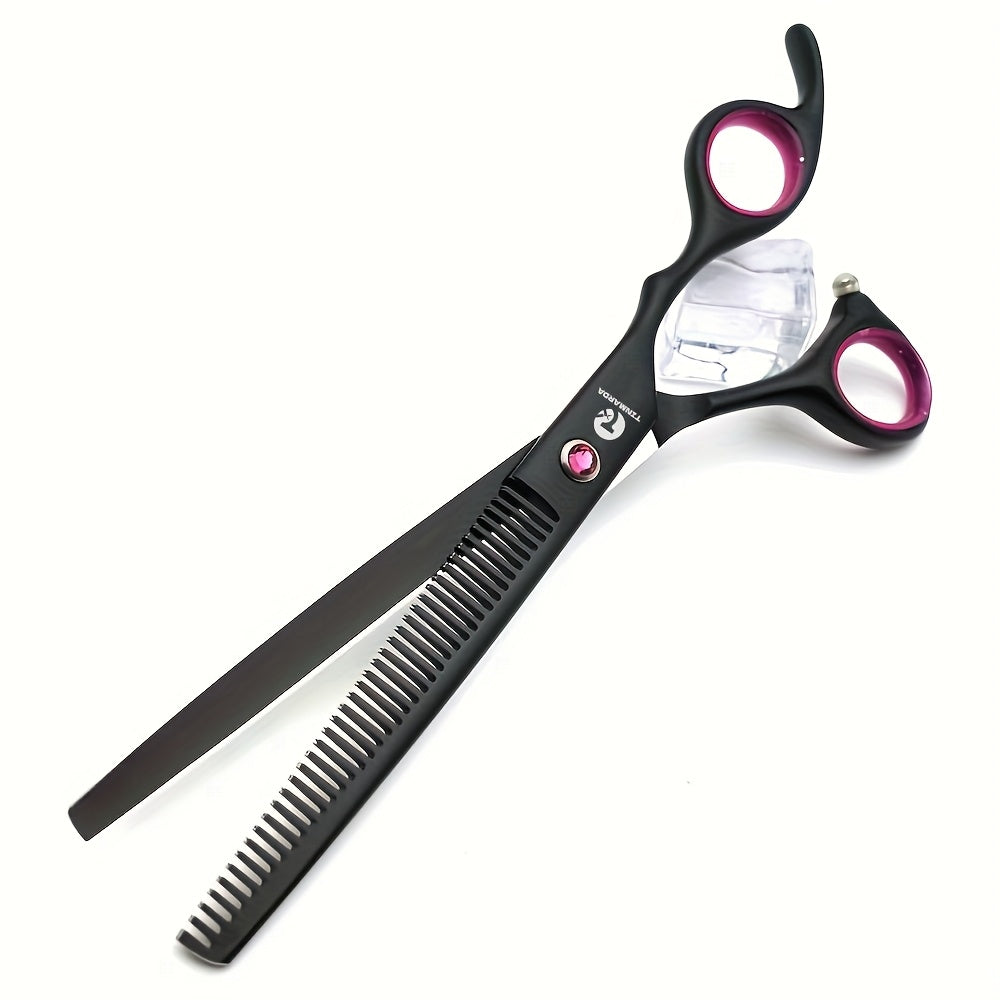 Set de 4 ciseaux professionnels de toilettage pour chien de 7 pouces, incluant ciseaux droits, sculpteurs, courbes et effileurs avec peigne et étui, en acier inoxydable 6CR, tranchants et durables, noirs