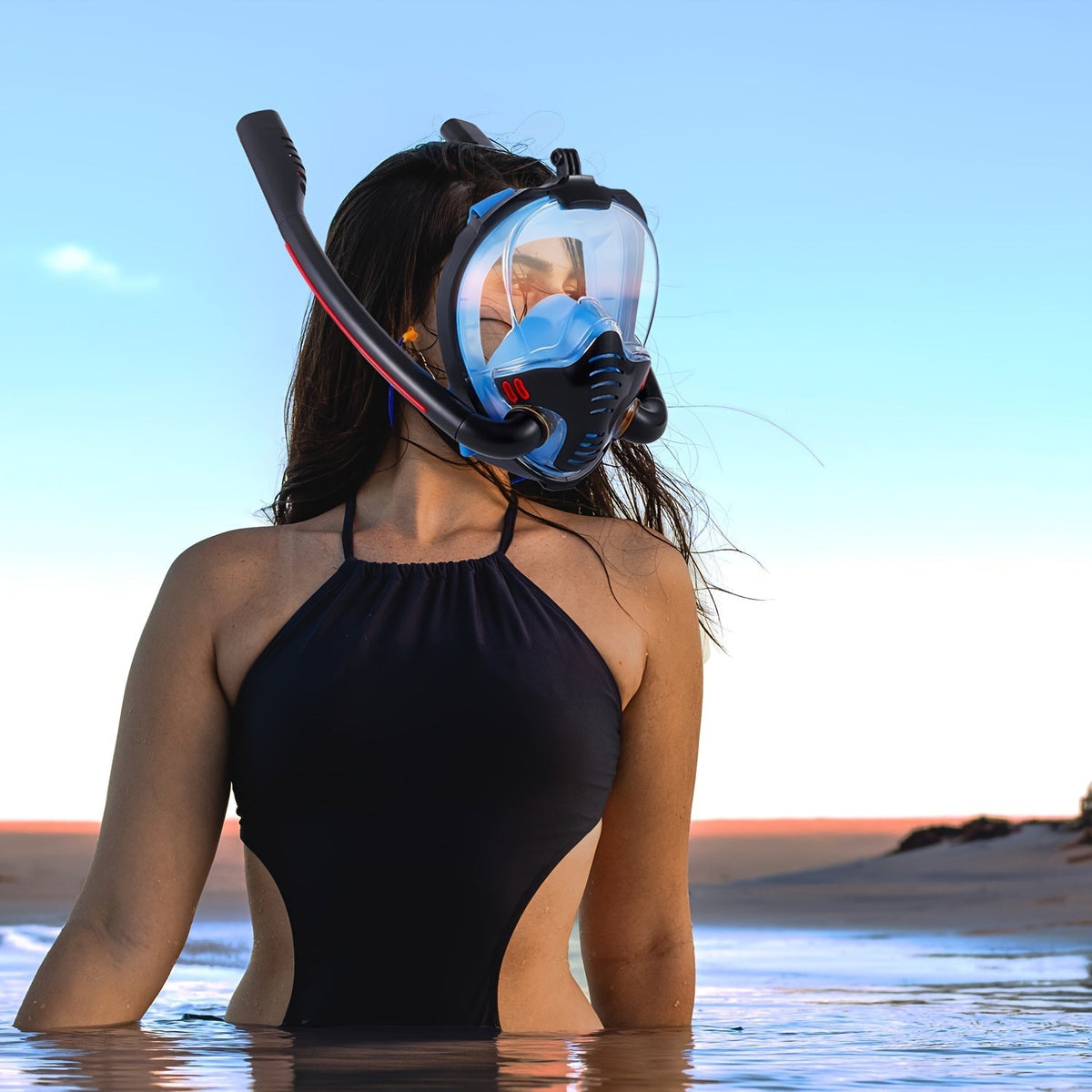 Masque de plongée intégral – Vue panoramique HD à 180° avec système anti-fuite Dry Top, design respirant pour adultes, hommes et femmes, masque de plongée et d'apnée