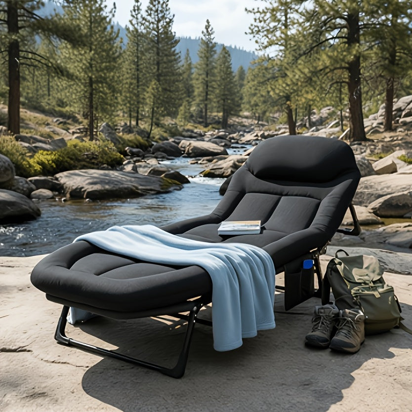 Lit de camp XL avec appui-tête intégré et matelas amovible – Lit pliant portable de 180 cm, cadre robuste pour adultes – pour le camping, lit d'appoint, voyage et pique-nique