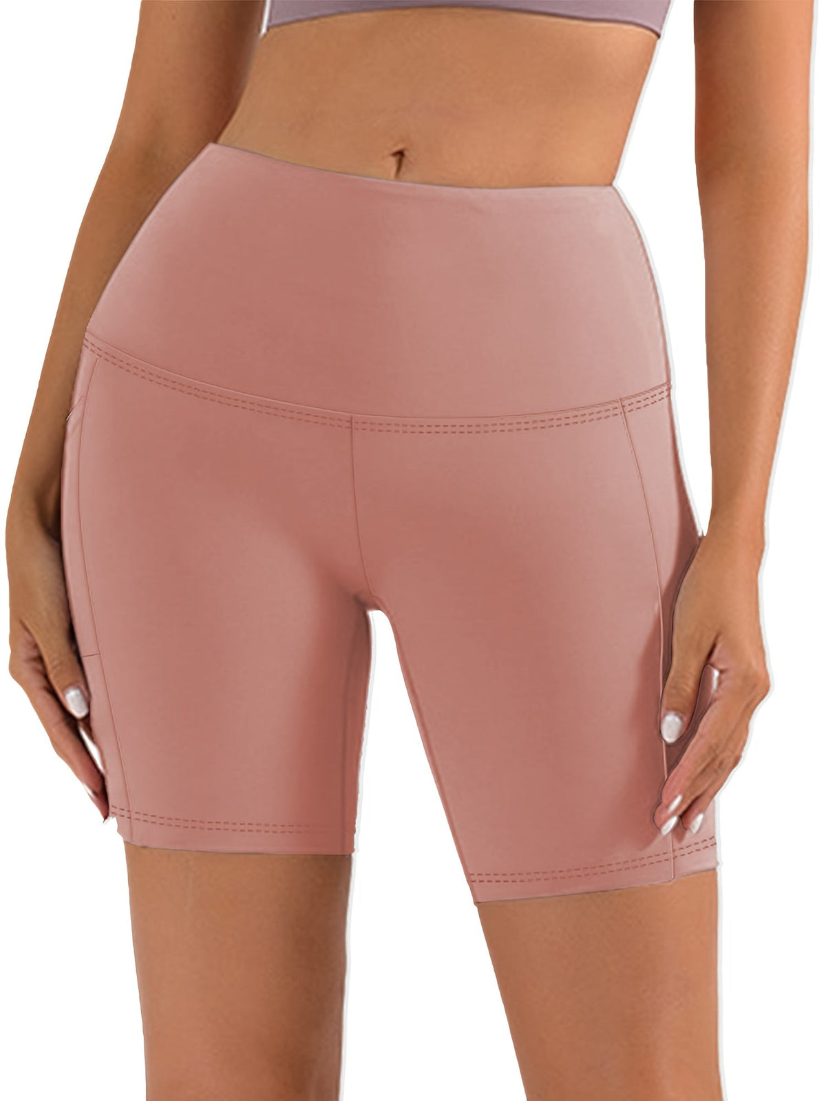 Short de yoga taille haute pour femme – Short de sport extensible 4 directions, anti-transpirant, avec ceinture élastique et poches latérales pour la course, le vélo et l'entraînement – Noir, gris foncé et bleu marine, tailles S-XXL