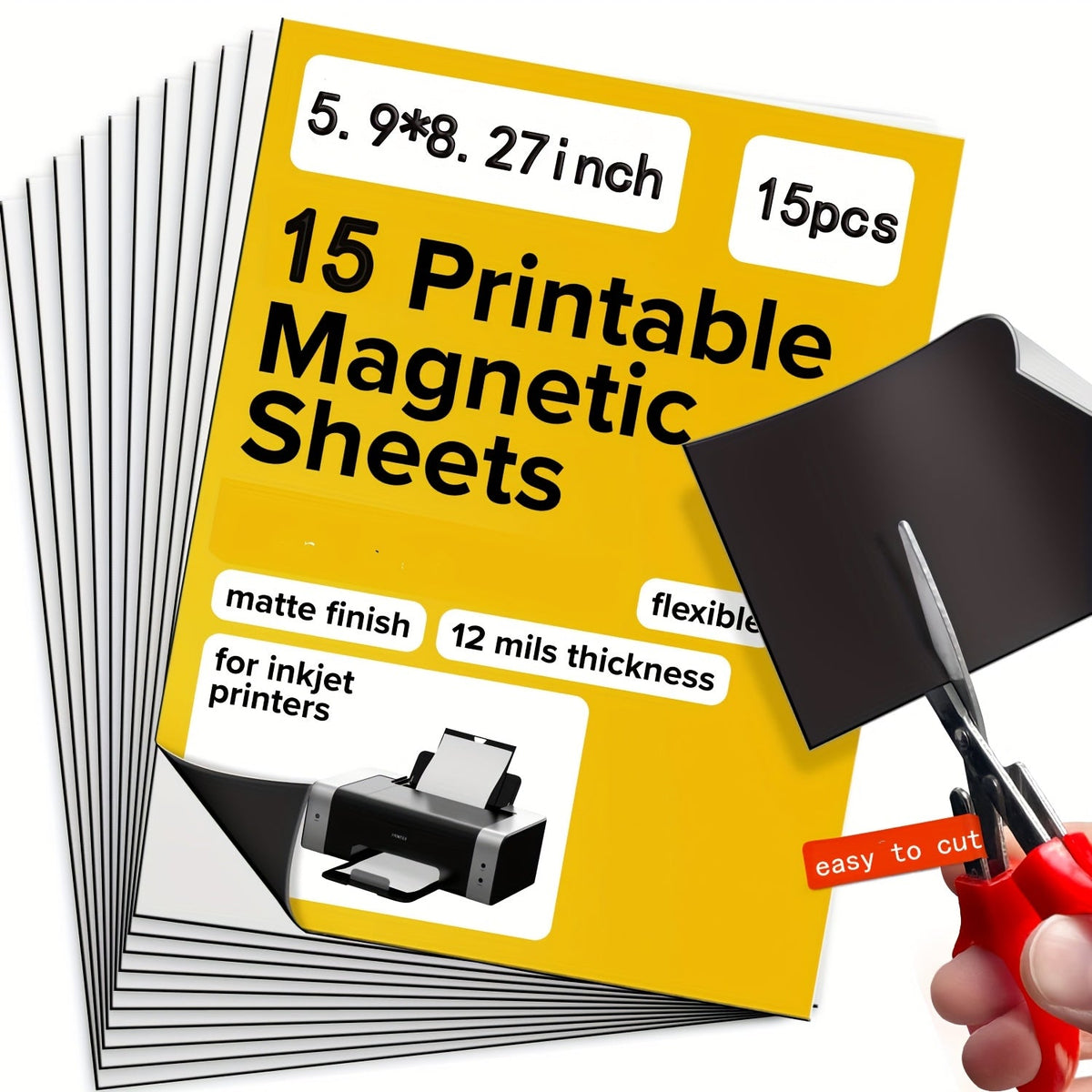 Feuilles magnétiques imprimables souples non adhésives mates – 6"x8" et 8,5"x11" – Papier magnétique compatible jet d'encre et laser pour photos magnétiques, aimants de voiture et loisirs créatifs, paquet de 10 / 15 / 20