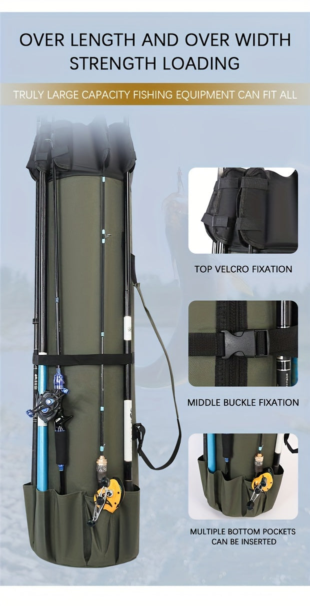 Sac de pêche grande capacité, pliable et durable, étui de transport multifonction pour cannes à pêche avec deux plombs, pouvant contenir plusieurs cannes, organisateur de matériel pour pêche en eau douce et en mer