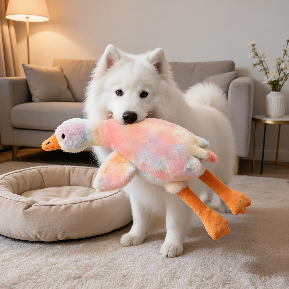 Grande peluche canard tie-dye pour chiens et chats – Jouet compagnon doux et lavable de 50 cm avec yeux brodés et conception sans fermeture éclair pour animaux de toutes tailles