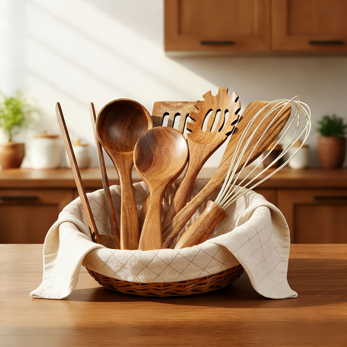 Ensemble d'ustensiles de cuisine en bois 3/5/7 pièces, cuillères, spatules, spurtle, louche et spatule à wok en bois naturel avec poignées ergonomiques, outils de cuisine robustes, résistants à la chaleur et sans danger pour les revêtements antiadhésifs