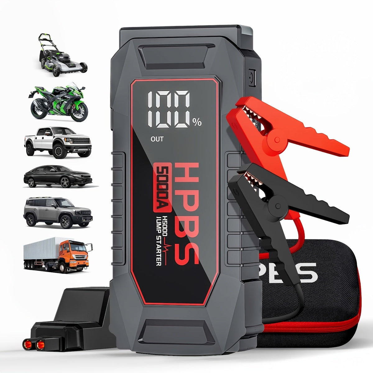Démarreur de voiture 5000A, batterie externe 24000mAh, booster de batterie 12V pour moteurs essence et diesel – Démarrage rapide de batterie déchargée pour voiture, camion, SUV, moto avec lampe de poche LED pour urgences en extérieur