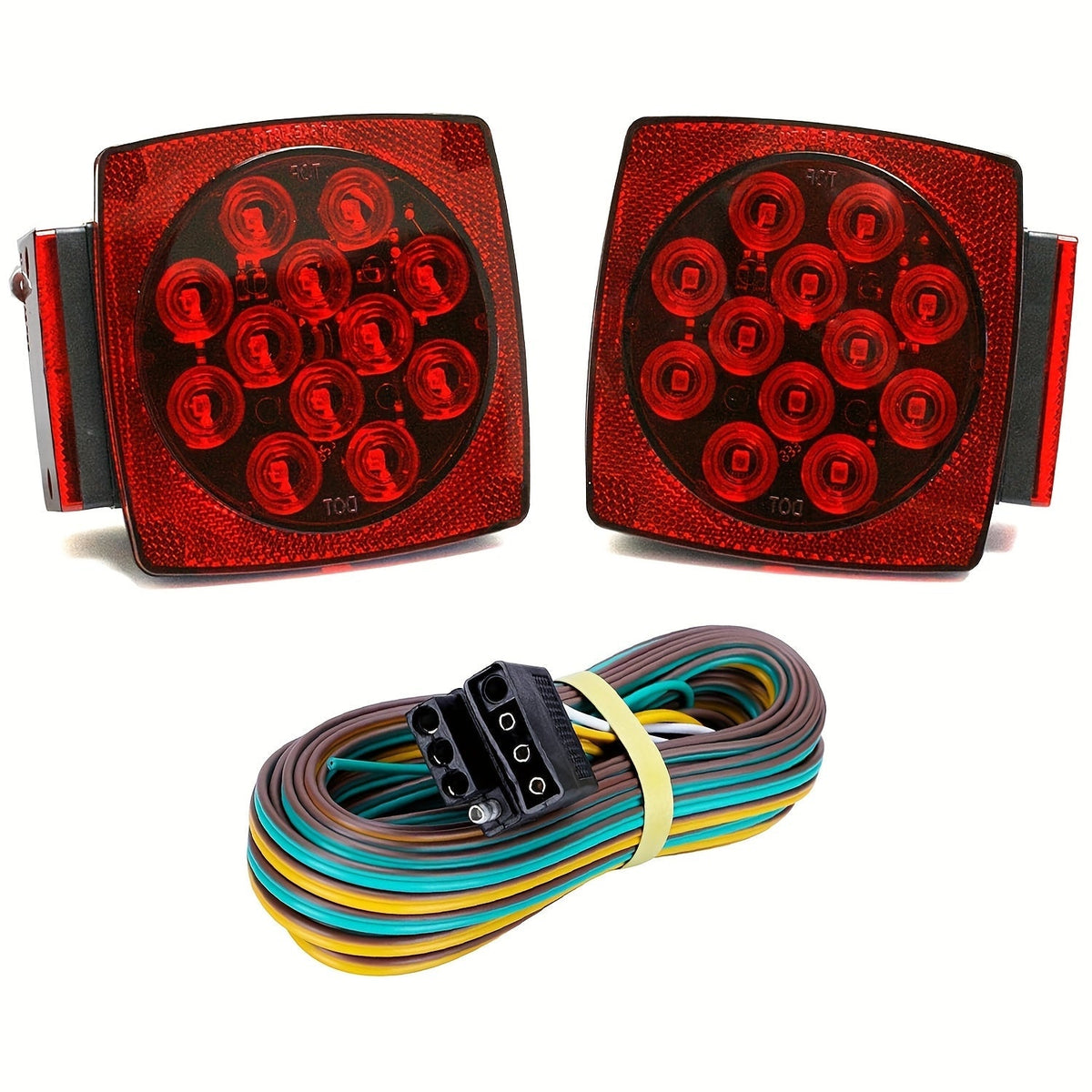 12V LED Trailer Lights Kit Stop Tail Turn Signal License Plate Light for Trailers Under 80" - Square Trailer Tail Lights for Boat Trailer Truck RV Camper Marine with Wiring Options
