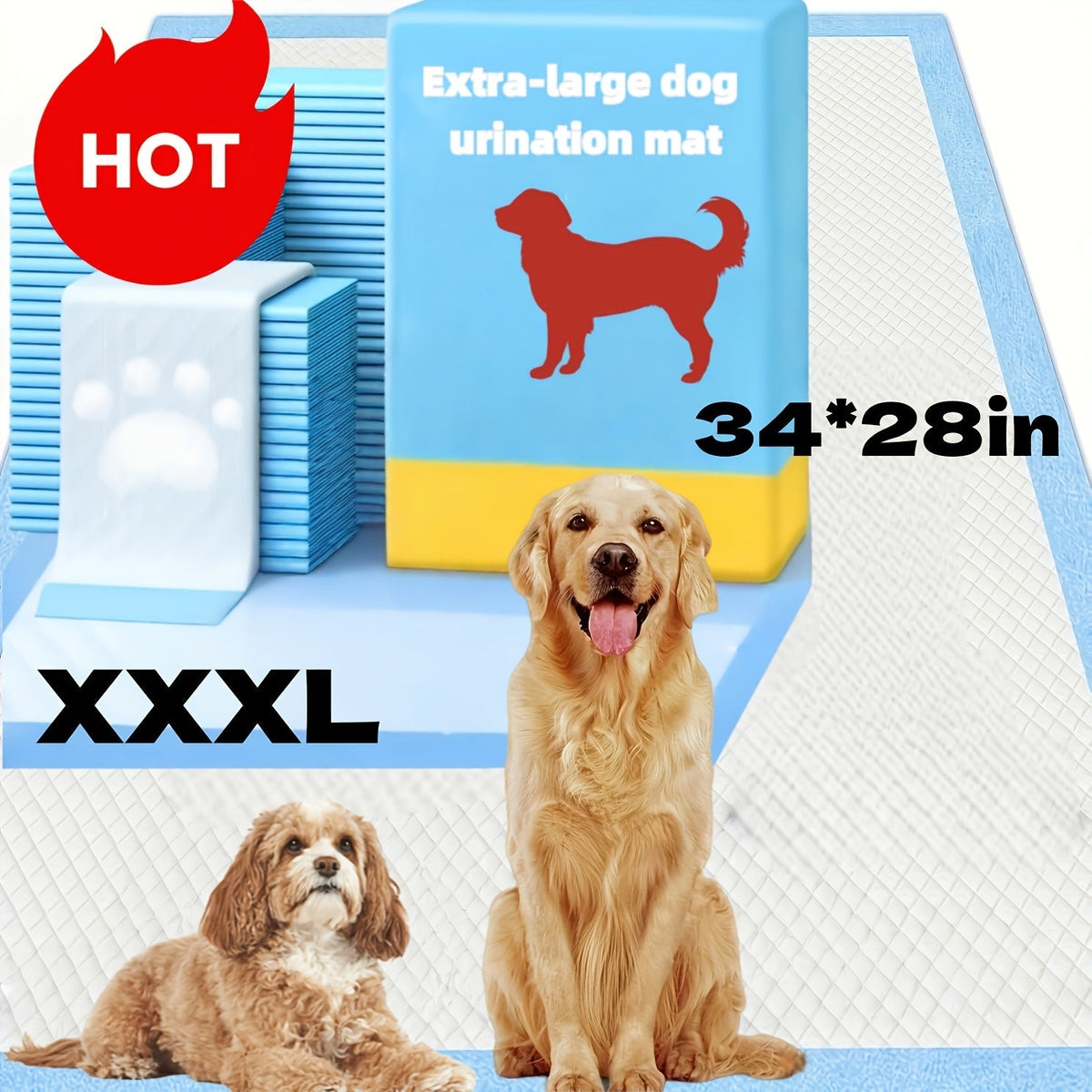 Alèses pour chiens XXXL épaissies – Tapis d'apprentissage pour chiots ultra-absorbants à 6 couches, anti-fuites et anti-odeurs pour grands chiens, conception lestée résistante aux déchirures pour chambre et panier pour chien