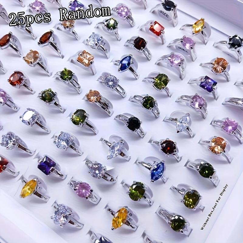 Ensemble de 25 bagues empilables en oxyde de zirconium – Bagues géométriques scintillantes en argent et or, lot varié multicolore pour femmes, bijoux pour fiançailles, mariage, soirée ou au quotidien, idée cadeau