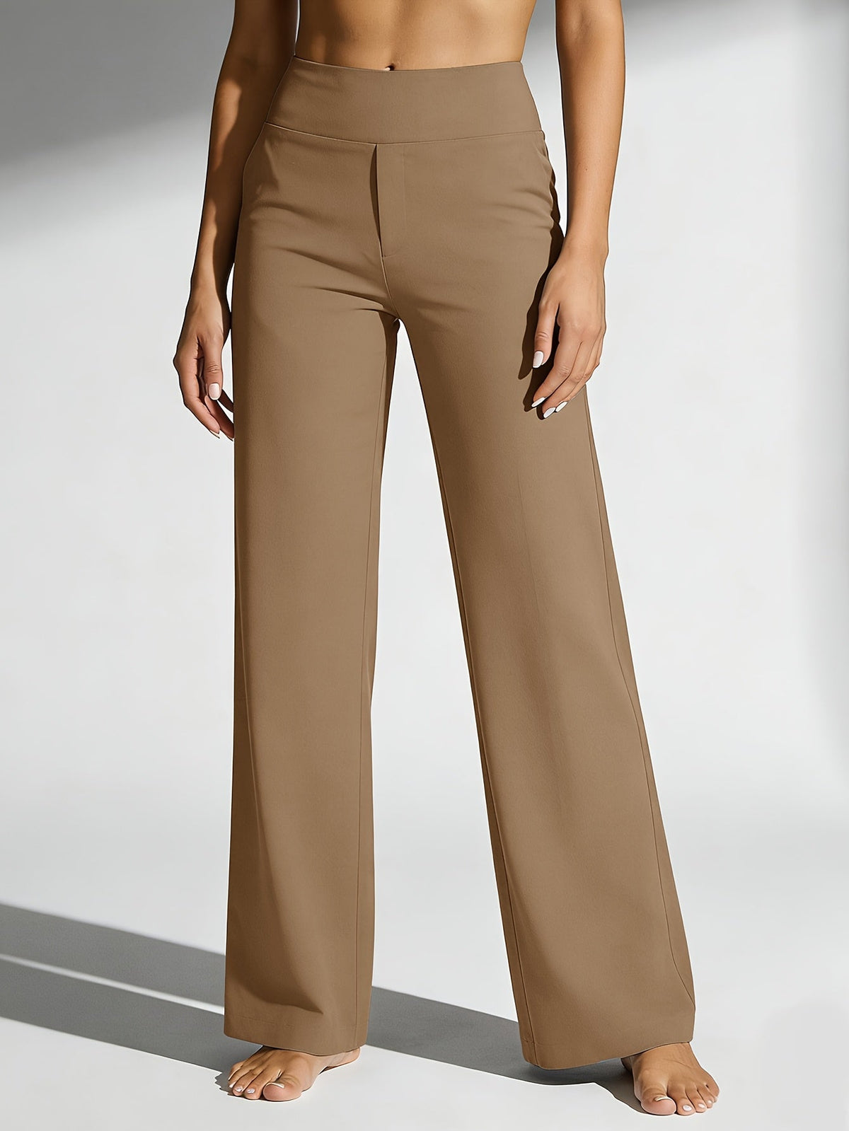 Pantalon de yoga taille haute à jambe droite pour femme avec poches – Vêtement de sport décontracté, extensible et ample pour femme, pantalon d'entraînement uni d'été pour le yoga, la gym, le pilates et le quotidien, S-XXL