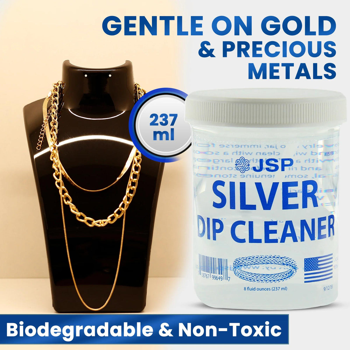Nettoyant pour argent sterling et éliminateur de ternissure JSP, 236 ml (8 oz) – Solution de nettoyage pour bijoux en argent 925 et 999 avec panier d'immersion et chiffon en microfibre, redonne de l'éclat à l'argent, à l'or et aux métaux précieux