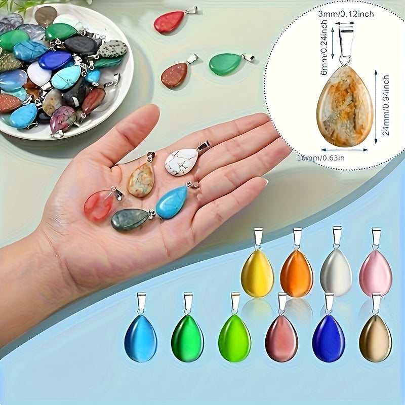 Lot de 40 colliers avec pendentif goutte en cristal naturel – Pendentifs en pierre multicolore avec cordon en similicuir, bijoux bohèmes élégants en gros pour fêtes, loisirs créatifs et cadeaux
