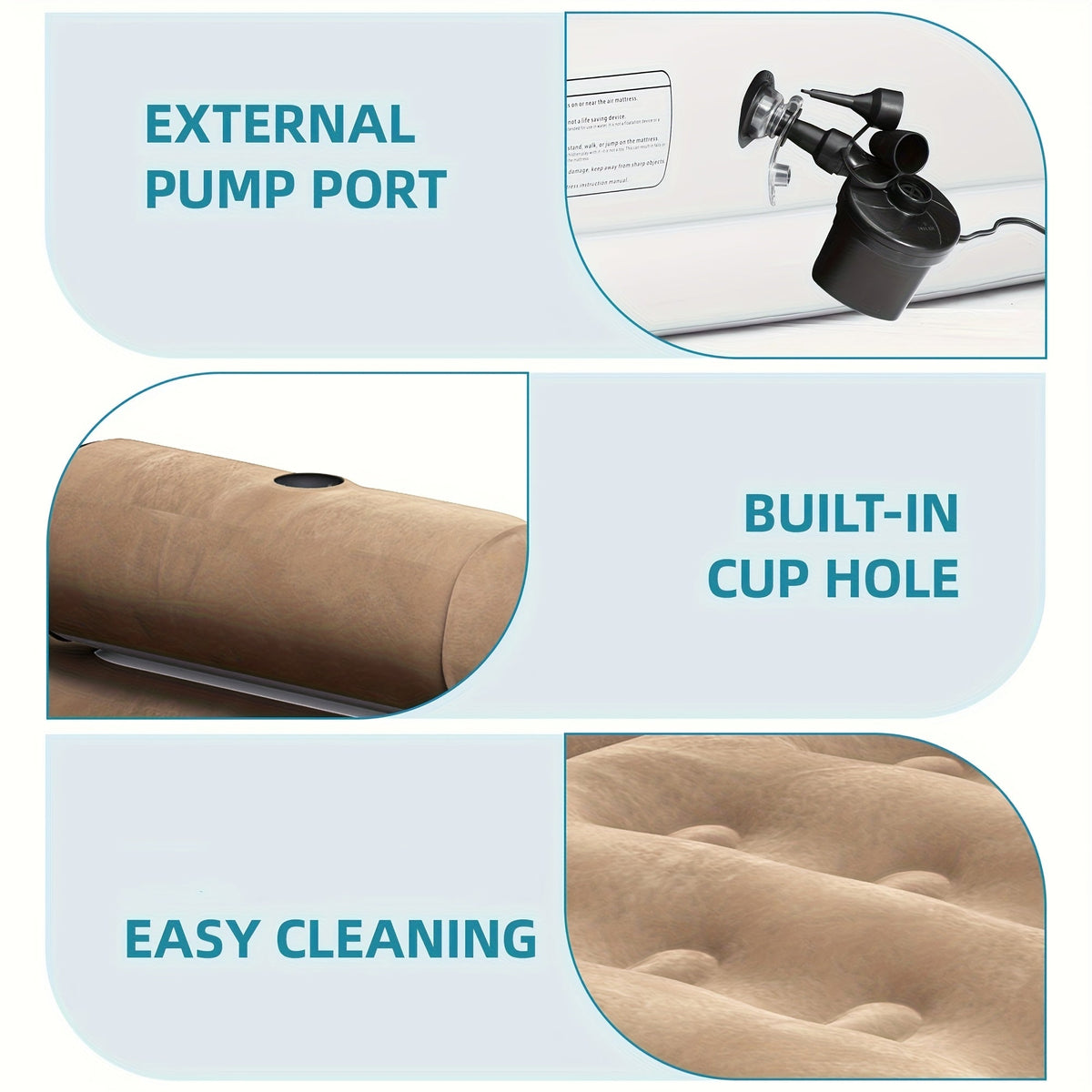 Canapé-lit gonflable 2-en-1 taille Queen – Canapé et matelas pneumatique portables avec tête de lit, porte-gobelets, pompe externe et sac de rangement, capacité de 200 kg pour la maison, le camping et les invités