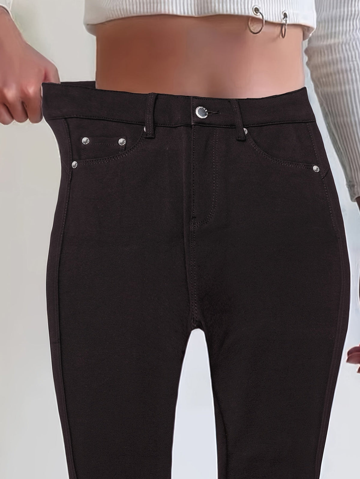 Jean skinny stretch taille haute pour femme, détail bouton en métal, style urbain, pantalon en jean coupe ajustée, 10 couleurs, S-XXL