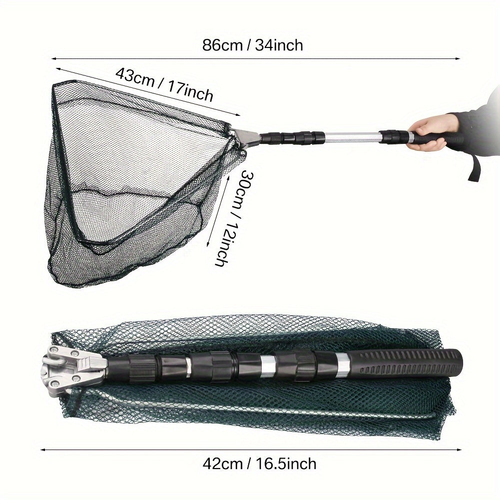 Épuisette de pêche pliable avec manche télescopique en alliage d'aluminium – 3 tailles 86 cm, 110 cm, 130 cm, filet métallique escamotable pour poissons, crabes, écrevisses et crevettes, équipement de pêche portable