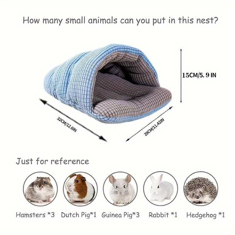 Cachette pour cochon d'Inde, sac de couchage chaud pour petits animaux, lit douillet semi-fermé et doux pour lapins, furets, hérissons, écureuils et chatons, nid cachette pour petit animal lavable en machine, sac de couchage en peluche