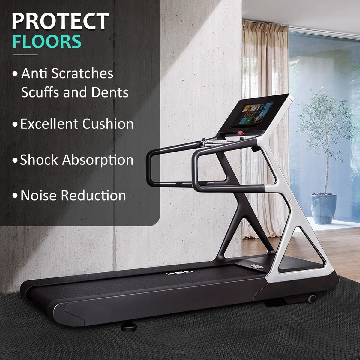 Tapis de sol emboîtable en mousse EVA pour exercice, 2,2 m² (24 pi²), 6 dalles de 61 x 61 x 1,3 cm pour salle de sport, garage, maison, bureau, yoga, gymnastique, Pilates, noir