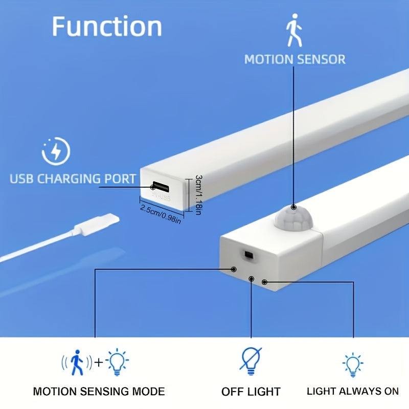 Lot de 3 et 6 éclairages LED pour placards avec détecteur de mouvement et recharge USB-C – Veilleuse magnétique sans fil sous meuble avec 3 modes pour cuisine, placard, escaliers, couloir et salle de bain, 10 cm/20 cm/30 cm