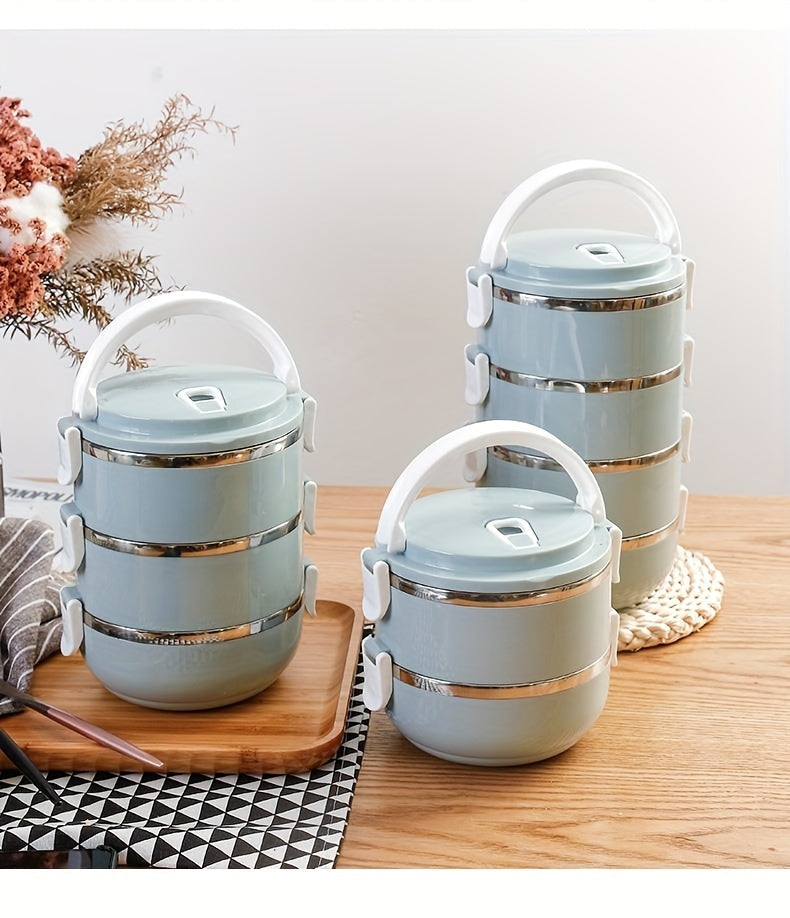 Ensemble de boîtes à lunch isothermes en acier inoxydable, 2/3/4 étages – Bento empilable avec couvercle, récipient alimentaire cylindrique étanche de 1,4 L pour le bureau, l'école, le camping, les pique-niques et l'usage en extérieur
