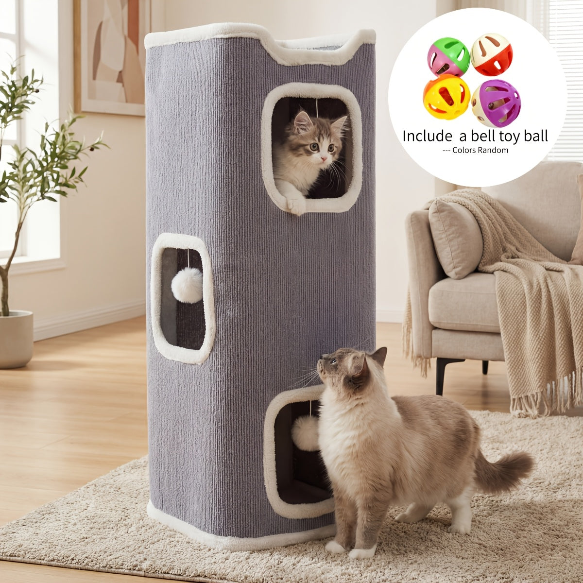 Arbre à chat pliable multi-niveaux pour chats d'intérieur – Griffoir, perchoir confortable, niche avec balle suspendue, refuge, panier douillet, options 1/3/4 étages
