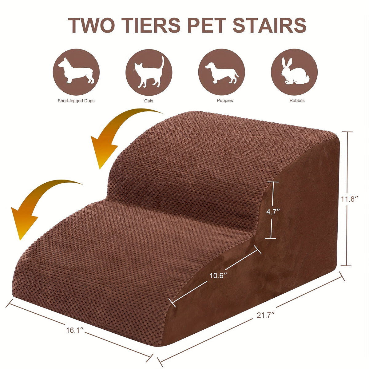 Escalier pour chien en mousse à mémoire de forme, 2, 3 ou 4 marches avec base antidérapante et housse lavable – Marches de soutien pour canapé et lit, idéal pour chiens âgés et chiots, plusieurs couleurs disponibles