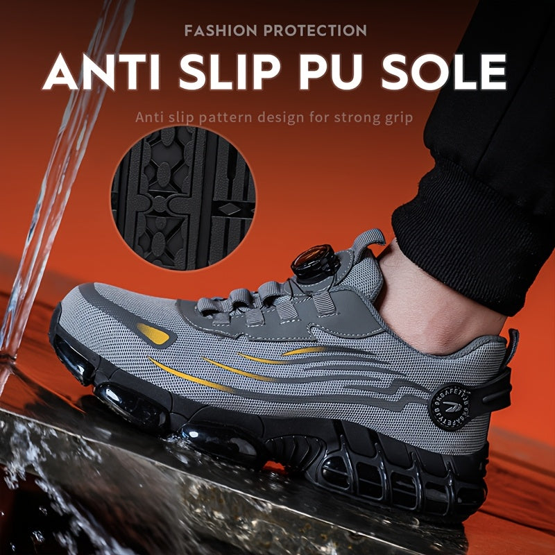 Chaussures de sécurité à embout en acier pour hommes, antidérapantes, respirantes, baskets à embout composite, bottes de travail de construction résistantes à l'abrasion, noir/gris foncé, US 6-11