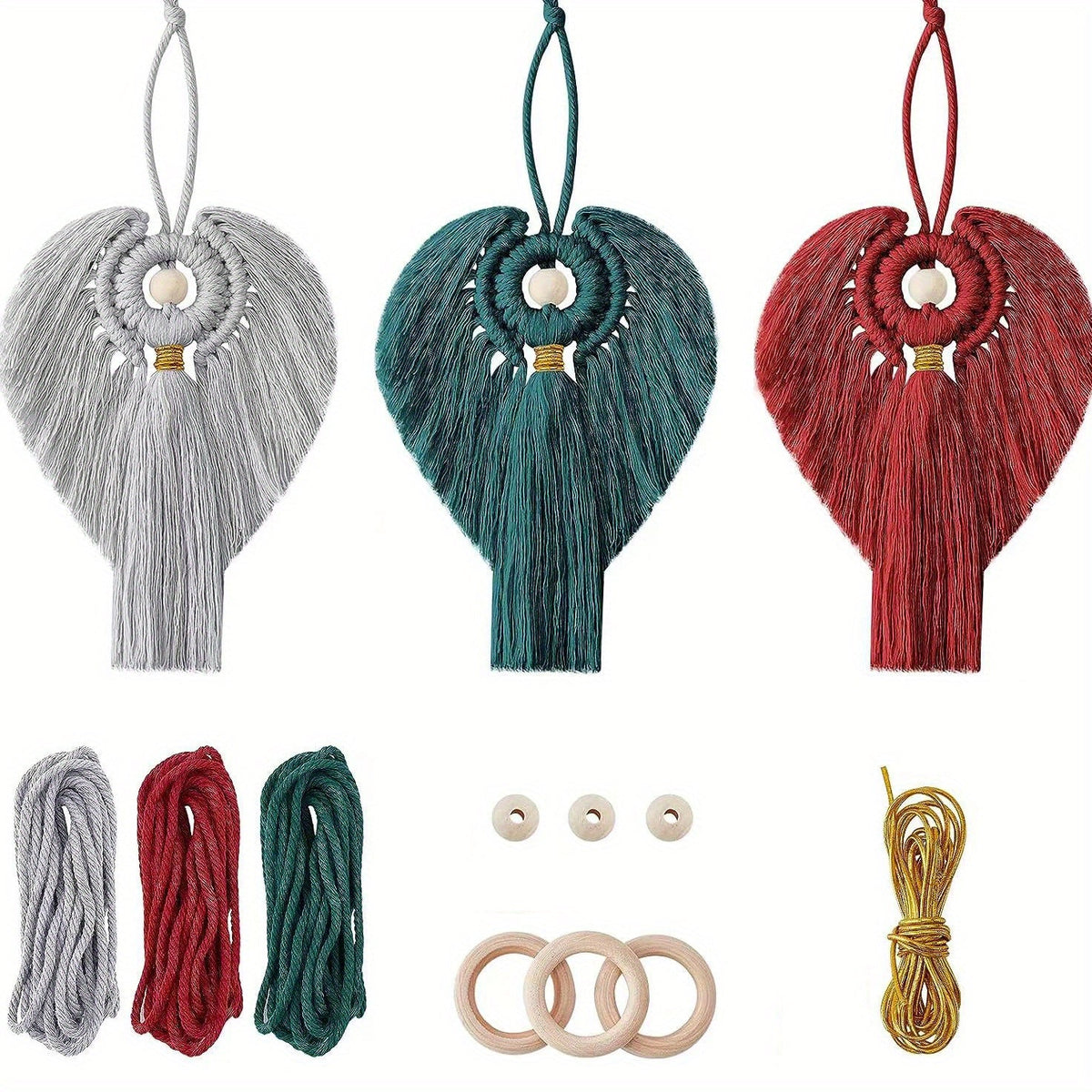 Kit d'anges en macramé 3 pièces, décoration de Noël DIY à suspendre, ensemble de loisirs créatifs bohèmes, cadeau pour maman et filles, décoration de maison pour les fêtes