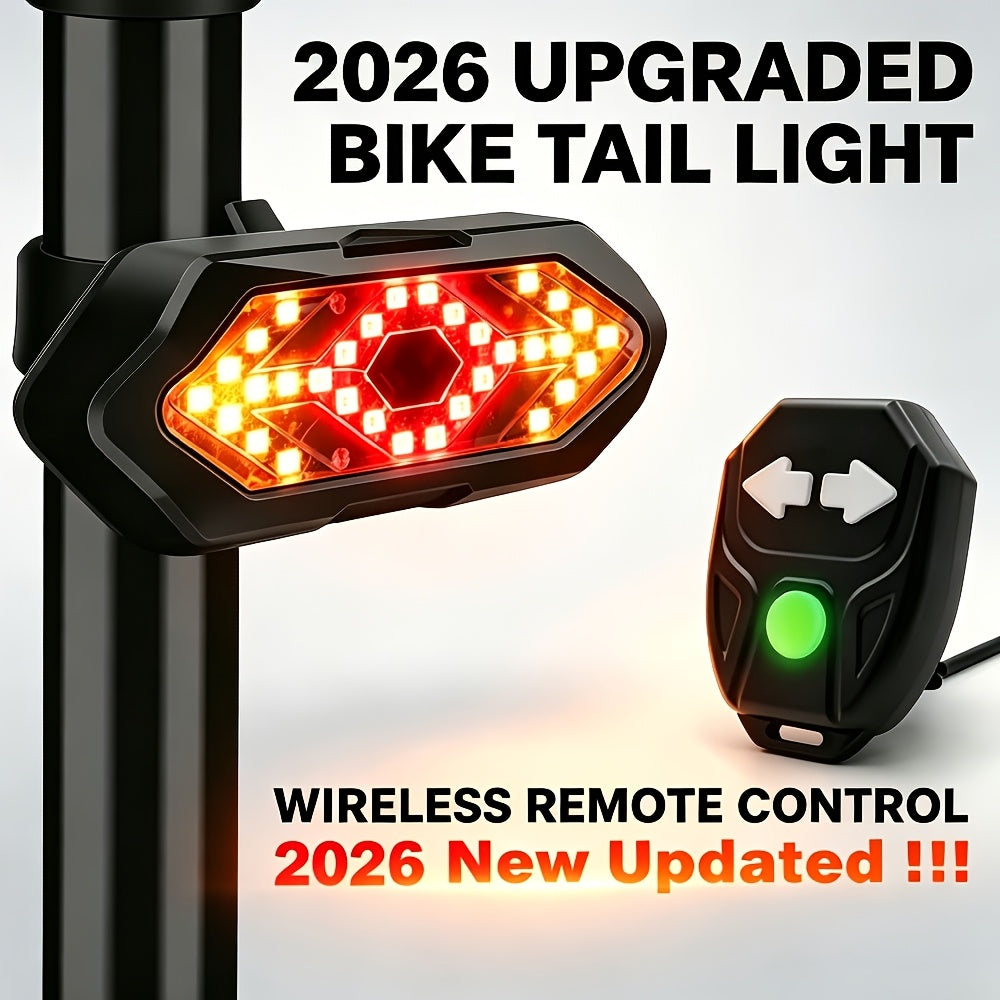 Feu arrière de vélo avec clignotants, rechargeable par USB, 120 lumens, 5 modes, télécommande sans fil, feu arrière de sécurité LED pour vélo de route, VTT, vélos de ville, adultes, enfants, hommes, femmes, cyclisme