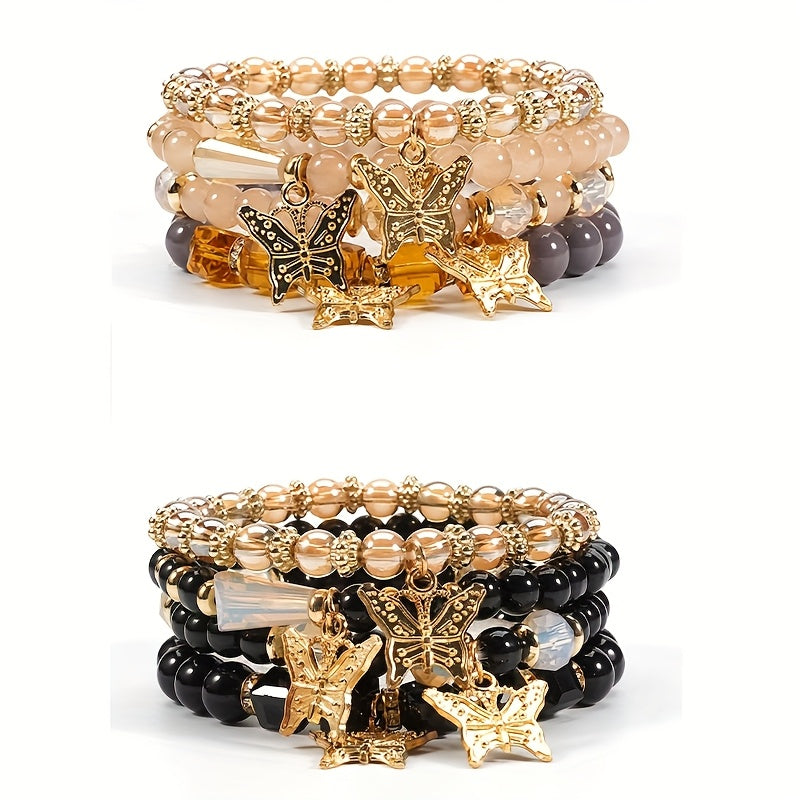 Ensemble de bracelets bohèmes à perles papillon pour femmes – Bracelets élastiques étincelants superposables à breloques, lot de 4, 8 et 16 pièces, cadeau idéal pour femmes élégantes