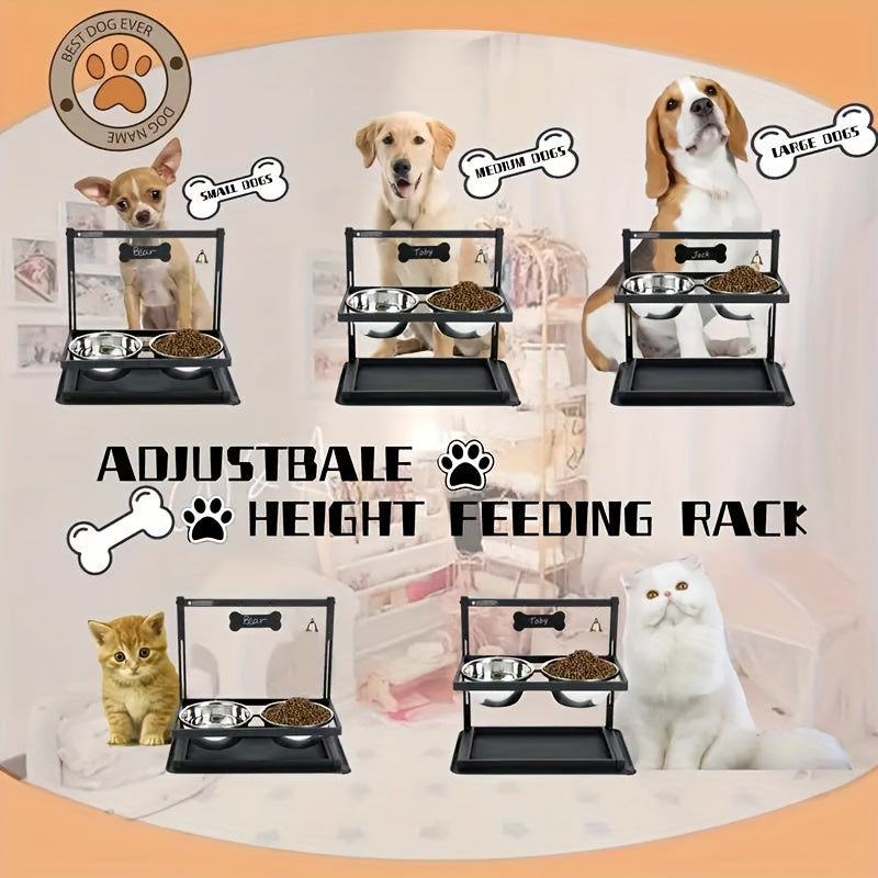 Support de gamelles surélevé et réglable pour chien avec 2 bols en acier inoxydable – Mangeoire surélevée en métal robuste pour chiens de grande et moyenne taille, support ergonomique réglable en hauteur pour nourriture et eau, noir