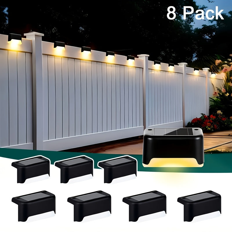 Lampes solaires LED pour terrasse, escaliers et marches d'extérieur, allumage/extinction automatique, 12 heures d'éclairage blanc chaud pour clôture, allée, patio, balcon et jardin – ABS résistant aux intempéries, lot de 8, 16 ou 32 – Aucun câblage requis