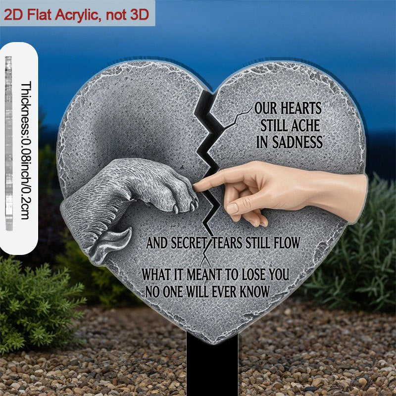 Plaque commémorative en acrylique pour sépulture - Marqueur funéraire extérieur de 9 pouces avec motif de main et patte touchant un cœur, cadeau pour perte d'animal, décoration de souvenir et hommage pour proches et animaux disparus, plat 2D