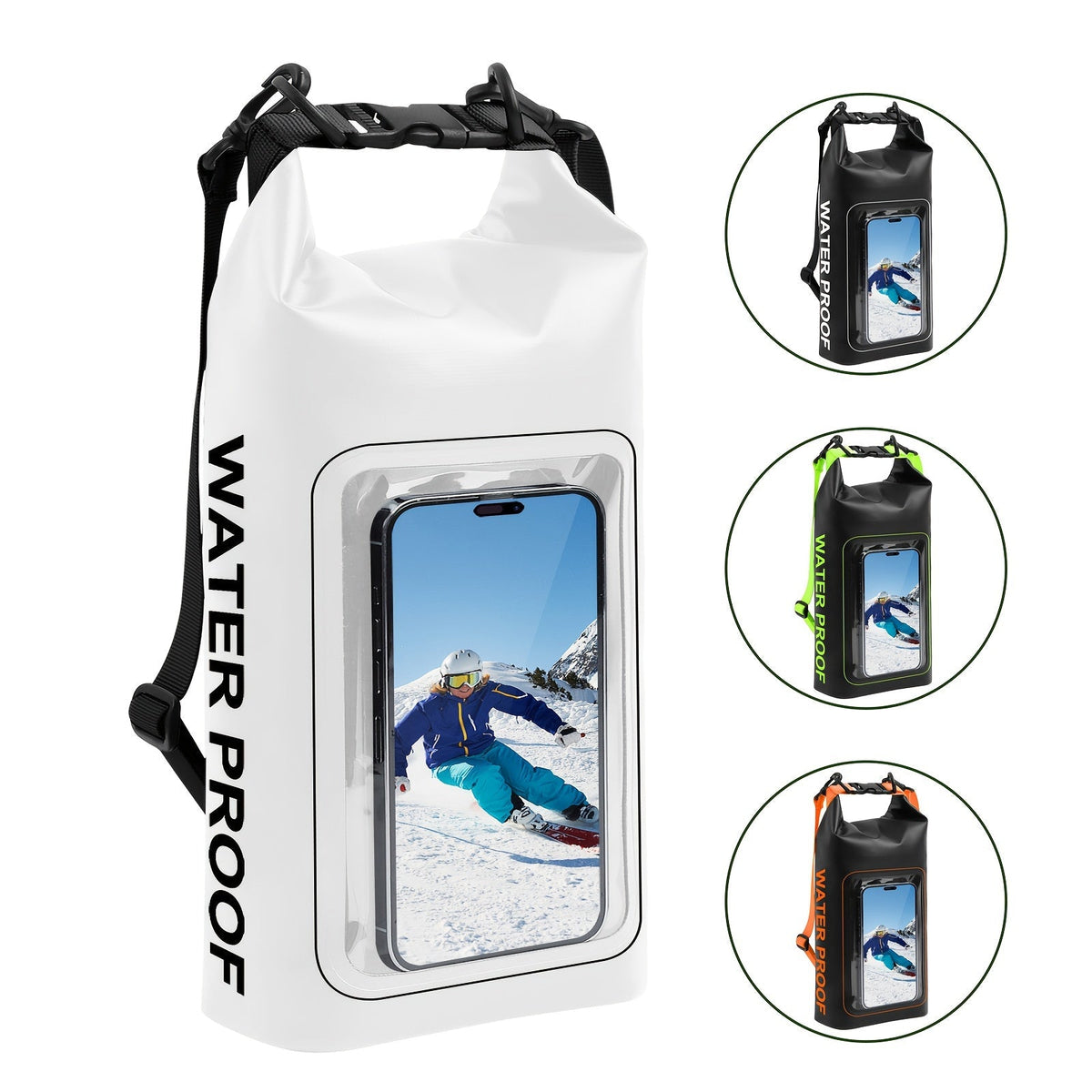 Sac étanche de 10 L à fermeture par enroulement avec pochette pour téléphone - Sac bandoulière pour kayak, bateau, plage, camping, natation, pêche, rafting et voyage