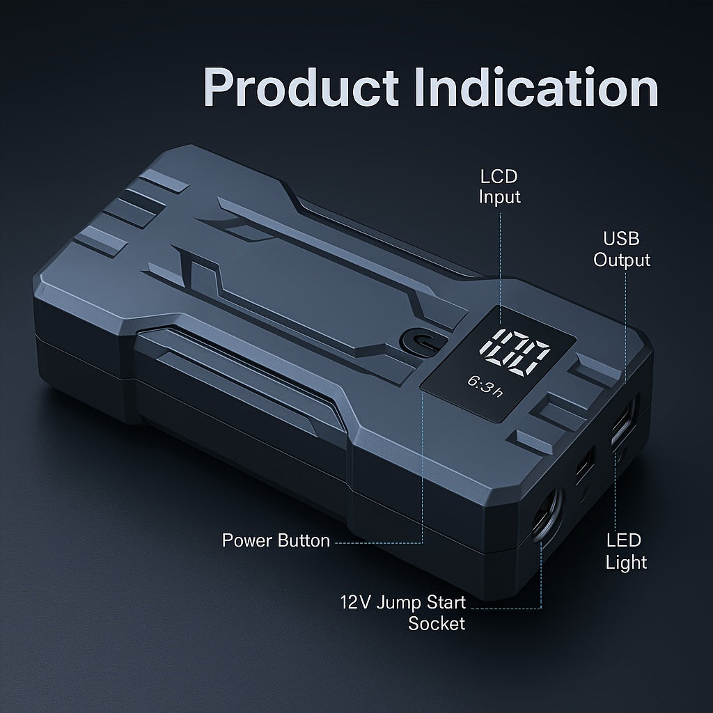 Démarreur de batterie portable 5500A pour voiture – Booster de batterie 12 V pour moteurs essence 8,0 L et diesel 6,0 L, bloc d'alimentation de secours compact avec câbles de démarrage de sécurité, charge rapide et lumières LED