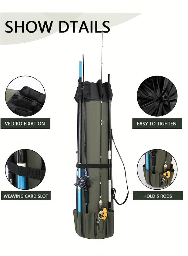 Sac de pêche grande capacité, pliable et durable, étui de transport multifonction pour cannes à pêche avec deux plombs, pouvant contenir plusieurs cannes, organisateur de matériel pour pêche en eau douce et en mer